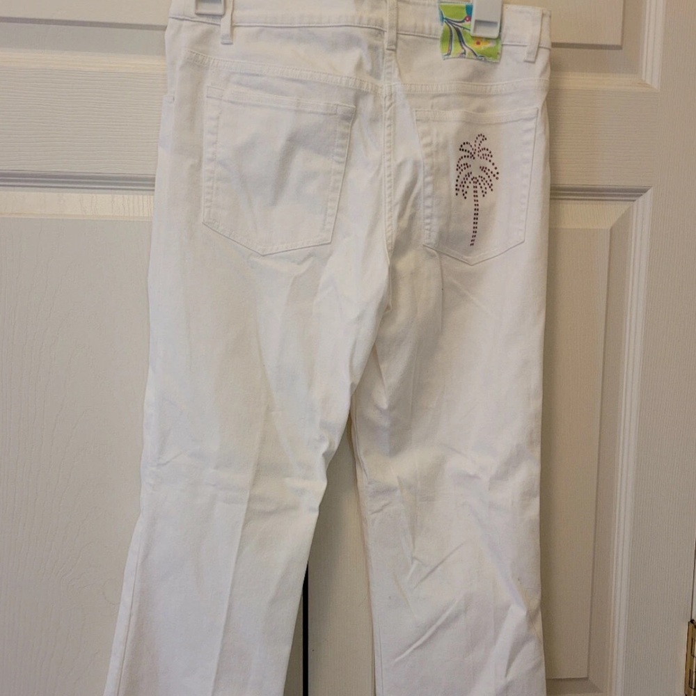 Lilly Pulitzer Jeans Resort White Beaded Palm Tree Ankle Cropped Size 4 - Picture 2 of 7